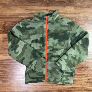 Eddie Bauer Mock Neck Camouflage Full Zip Up Sweater Boys Small 7/8 Green